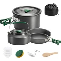 Outsunny Kit de Casseroles Camping en Aluminium 11 Pcs, avec Sac de Rangement et Poignées Anti-Brûlures, Ø19x10cm, Gris