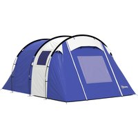 Outsunny Tente de Camping pour 4 Personnes, 2 Chambres, Imperméable 3000mm, avec Tapis de Sol et Sac, 420x300x200cm, Bleu Foncé