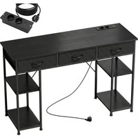 HOMCOM Computer-Schreibtisch mit 2 USB-Ladeanschlüssen und 2 Steckdosen, Schreibtisch mit Stauraum 120 x 40 cm, verstellbare Regale und 3 Stoffschubladen, Arbeitsplatz, Stahlgestell, schwarz Aosom