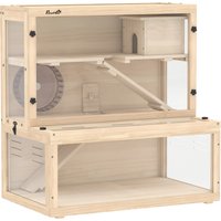 Wooden Hamster Cage Hut Wheel Ramps Removable Viewing Panels 80 x 50 x 84 cm