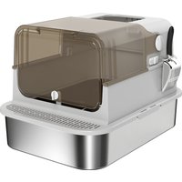 Stainless Steel Cat Litter Tray Enclosed Cat Litter Box 90° Flip Cover Double Doors Scoop Easy Clean