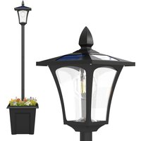 Outsunny Lampadaire solaire extérieur avec jardinière, lampadaire sur pied étanche, hauteur 160cm, pour jardin, cour, allée, noir