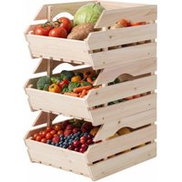 Outsunny Support de Corbeille à Fruits en Bois de Sapin à 3 Étages Amovibles, pour Fruits et Légumes, 37,5x27x60cm, Naturel