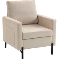 HOMCOM Fauteuil de salon, canapé 1 place rembourré avec accoudoirs, assise large et pieds en acier, 73 x 77 x 87 cm, beige