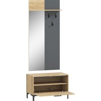 HOMCOM HOMCOM Garderobe Set, Garderobe mit Spiegel, Haken, Schuhbank, Ablage, Garderobenständer, Garderobenset, Flurgarderobe mit Klappschublade, für den Flur, 60 x 13,5 x 127,5 cm, Naturholz Aosom