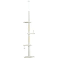 PawHut 225-255 cm Adjustable Cat Climbing Tower with Sisal Scratching Posts, 2 Hanging Play Balls and Anti-Tip Strap, Beige | Aosom Ireland