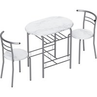 Three Piece Compact Dining Set Marble Effect