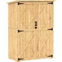 Wooden Garden Storage Shed Tool Storage Cabinet Asphalt Roof 2 Shelves Garden Tools Equipment Outdoor Tool Shed Double Doors