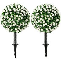 HOMCOM Artificial Rose Topiary UV Resistant, 2-Pack Fake Plants, 55 cm, White | Aosom Ireland