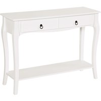 HOMCOM Hallway Table, Modern Sofa Side Table with 2 Drawers and Shelf, Pine Legs, 100 x 33 x 75 cm, Ivory White | Aosom Ireland