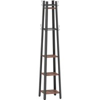 HOMCOM HOMCOM Garderobenständer, Kleiderständer mit 4 Ablagen und 8 Haken Garderobe Jackenständer im Industrie-Stil für Kleidung, Tasche und Hut, für Flur und Schlafzimmer Braun Aosom