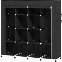 HOMCOM HOMCOM Stoff-Kleiderschrank, mobiler Aufbewahrungsschrank mit 10 Rollen und 10 Fächern, Kleiderstangen, staubgeschützte Abdeckung, aufrollbare Türen, Stahlgestell, 166x42,5x167cm, schwarz Aosom