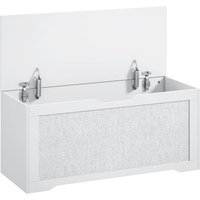 HOMCOM Stauraumtruhe 108L, Aufbewahrungsbank mit Rattan-Front, Klappdeckel, Stützarme, grifflose Optik, für Diele, Flur, Schlafzimmer, Wohnzimmer, 80x40x45 cm, Weiß Aosom