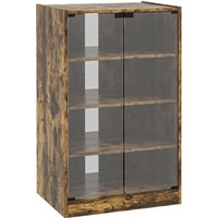 HOMCOM 4-Tier Hi-Fi Stand, Record Player Stand with Adjustable Shelves and Push-to-Open Glass Doors, Rustic Brown