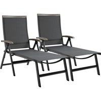Set 2 Outdoor Folding Sun Loungers 5 Position Adjustable Chaise Lounge Chairs Aluminium Frame Patio Garden