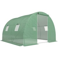 Outsunny Serre de jardin tunnel 9 m² 4 fenêtres, porte zippée enroulable châssis acier galvanis
