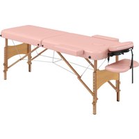 HOMCOM Klappbare Massageliege, professionelle tragbare Liege mit höhenverstellbarer Funktion und Tragetasche, Holzgestell, Rosa Aosom