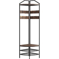 HOMCOM HOMCOM Eck-Garderobe, 4-stufiger Garderobenschrank mit Schuhaufbewahrung, 8 bewegliche Haken und 2 Ablagen, Industrial-Stil, für Flur, Eingangsbereich, Schlafzimmer, rustikales Braun Aosom
