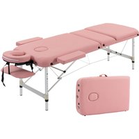 HOMCOM Klappbare Massageliege Tragbar Kosmetikliege Professionell Aluminium 3-Zonen mit Rückenlehne Höhenverstellbar 9 Stufen Abnehmbare Kopfstütze Armauflage Tragetasche 215x81 cm Rosa Aosom