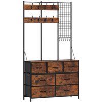 HOMCOM HOMCOM Garderobenständer, Kleiderständer mit Kommode, 14 Haken, Garderobe mit 7 Stoff-Schubladen, Industrie-Design für Flur, Schlafzimmer, Rustikal-Braun, Höhe 183 cm Aosom