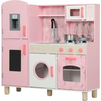 AIYAPLAY AIYAPLAY Kinderspielküche, Holzspielküche mit Herdplatten, Licht und Sound, Backofen, Mikrowelle, Eismaschine, Waschmaschine, Wasserhahn, Spüle und Zubehör, ab 3 Jahren, Rosa Aosom