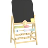 AIYAPLAY Abwischbare Kindertafel doppelseitig, Holztafel mit Staffelei, abnehmbare Uhr, integrierter Abakus, Schwamm, ab 2 Jahren, Holzfarben Aosom