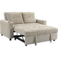 Corduroy Click Clack Sleeper Sofa Pull Out Design 2 Seater Sofa Bed Cream