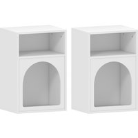 HOMCOM 2er-Set Nachttische, Nachttisch mit offenen Fächern, Bogen-Design, Nachttisch für Schlafzimmer, Wohnzimmer, 40 x 30 x 60 cm, Weiß Aosom