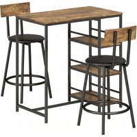 Space Saving Bar Table PU Leather Stools 2 3 Piece Breakfast Bar Table Set Storage Shelves Rustic