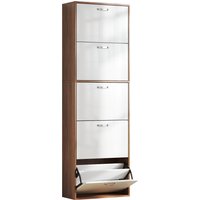 HOMCOM HOMCOM Schuhschrank Schuhmöbel Modernes Design 5 Klapptüren Zweifarbig Weiß/Dunkelbraun Holzoptik Aosom