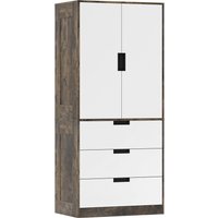 Modern Clothes Storage Cupboard Unit 3 Drawer 2 Door Wardrobe Hanging Rod Rustic