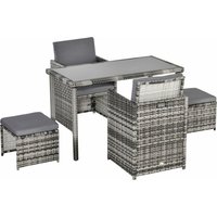 Outsunny Conjunto de Polyrattan para 4 Pessoas Conjunto de Jantar para Jardim com Almofadas, Cinza Aosom Portugal