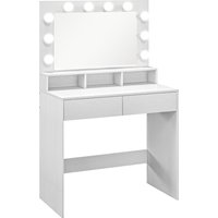 HOMCOM Penteadeira com espelho iluminado, gavetas, 3 opções de luz, 10 lâmpadas, penteadeira moderna em branco Aosom Portugal