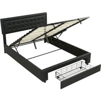 King Ottoman Bed Frame Upholstered Bed Frame Storage Drawer Adjustable Headboard 5ft
