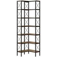 6 Tier L Shaped Bookshelf Freestanding Corner Bookcase Metal Frame Rustic