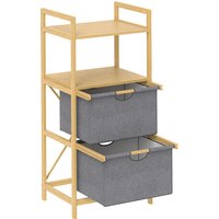 HOMCOM Cesto de roupa em bambu cesto de roupa suja com 2 sacos em tecido deslizantes e prateleiras abertas, natural Aosom Portugal