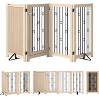 PawHut 4 Panel Freestanding Pet Gate, Indoor Dog Barrier with Lockable Door, Support Feet, 360° Flexible Hinges, Oak | Aosom Ireland