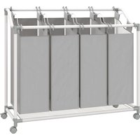 HOMCOM Cesto de roupa móvel, carrinho para roupa suja, cesto com rodas com 4 sacos removíveis, 4 x 40L, 97 x 38 x 81 cm, cinza Aosom Portugal