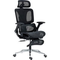 HOMCOM Ergonomischer Bürostuhl mit 4D-Armlehnen, verstellbarer Kopfstütze & Sitztiefe, Netz, neigbar, höhenverstellbar, Lendenstütze, Fußstütze, Schwarz Aosom