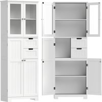 HOMCOM Hochschrank fürs Bad, Aufbewahrungsschrank, Säulenschrank mit 4 Türen (davon 2 verglast), 2 Schubladen und verstellbaren Einlegeböden, moderner Stil, für Wohnzimmer, Schlafzimmer, 60x30x170cm, blanc Aosom