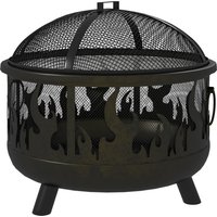 Outsunny Fire Pit Bowl: 2-In-1 Metal Round Firepit with Lid, Grill, Poker for Camping, BBQ, Bonfires, Black Aosom UK