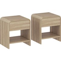 HOMCOM Bedside Tables Set of 2, Nightstands with Rounded Corners, Modern Side Table with Silent Drawer for Bedroom, Natural | Aosom Ireland