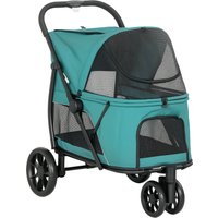 PawHut Dog Stroller, 3 Wheels Pet Stroller with Dual Entry, Easy One-Click Quick Fold, Mesh Windows, Washable Cushion