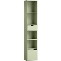HOMCOM 6-Tier Bookcase, Tall Narrow Bookshelf with Drawer and Door - Green