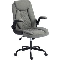 HOMCOM Linen-Look Computer Desk Chair, Executive Office Chair with Flip-Up Armrests and Thick Cushion, Grey