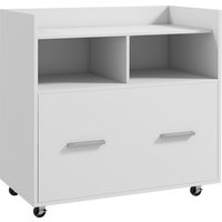 HOMCOM Druckerwagen mit Feststellrollen, Druckerschrank mit großer Schublade, offener Ablage und verstellbarer Leiste, Multifunktional für Büro/Arbeitszimmer, 76x40x75.5 cm, Weiß Aosom