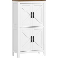 HOMCOM Badezimmerschrank, schmales Aufbewahrungsregal mit 4 Scheunentüren und verstellbaren Regalböden, rustikaler Stil, Schrank für Bad, Wohnzimmer, Schlafzimmer, 60 x 30 x 110 cm, Weiß Aosom