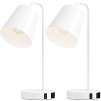 HOMCOM 2er-Set moderne Tischlampen, Schreibtischlampen aus Stahl mit USB-Anschlüssen, E27-Fassung, ohne Leuchtmittel, für Wohnzimmer, Arbeitszimmer und Schlafzimmer, Weiß Aosom