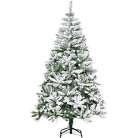 HOMCOM 6 Foot Snow Flocked Artificial Christmas Tree Xmas Pine Tree with 750 Realistic Branches, Auto Open and Steel Base, Green | Aosom Ireland
