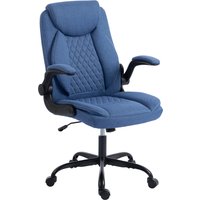 HOMCOM Linen-Look Computer Desk Chair, Executive Office Chair with Flip-Up Armrests and Thick Cushion, Blue
